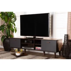 Moina Two-Tone Wood TV Stand For TVs Up To 70" Walnut/Gray - Baxton Studio -Urban Dwell Gear Outlet Store GUEST 00795c02 77d1 4903 864f ec1352377fa3