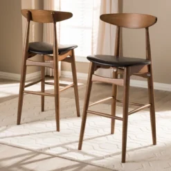 Set Of 2 Flora Mid-Century Modern Walnut Finished Wood Upholstered Barstools Black - Baxton Studio -Urban Dwell Gear Outlet Store GUEST 00d7f6c0 204a 4a2d 84e6 a795710c1e81
