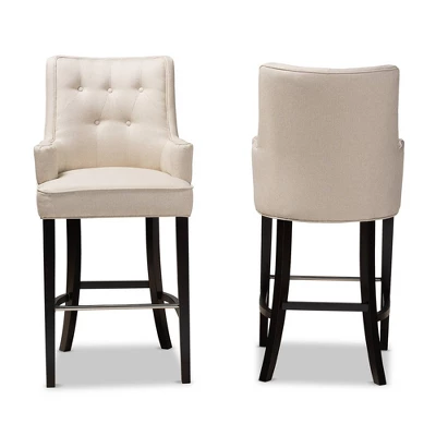 2pc Aldon Upholstered And Wood Bar Stool Set - Baxton Studio 1 2pc Aldon Upholstered And Wood Bar Stool Set - Baxton Studio