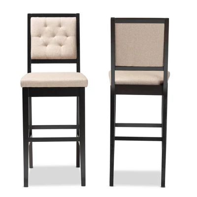 2pc Gideon Fabric Upholstered And Wood Barstool Set Sand/Dark Brown - Baxton Studio 1 2pc Gideon Fabric Upholstered And Wood Barstool Set Sand/Dark Brown - Baxton Studio