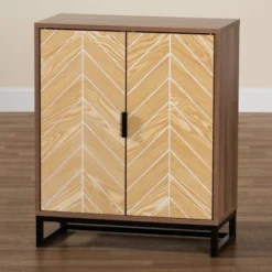 Josephine Two-Tone Wood And Metal 2 Door Storage Cabinet Walnut Brown/White/Black - Baxton Studio -Urban Dwell Gear Outlet Store GUEST 0320f248 f47c 4c98 a627 a0d96131b28d