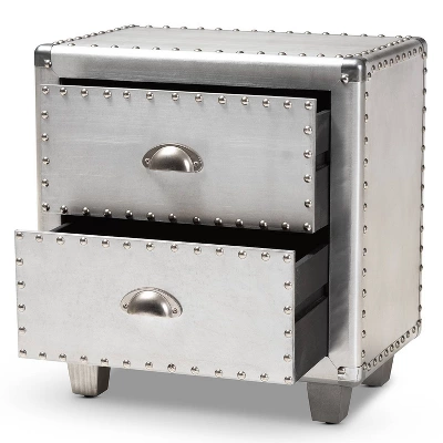 2 Drawer Davet Metal Nightstand Silver - Baxton Studio 5 2 Drawer Davet Metal Nightstand Silver - Baxton Studio - Image 5