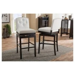 Set Of 2 Ginaro Faux Leather Button Tufted Upholstered Swivel Barstools White - Baxton Studio -Urban Dwell Gear Outlet Store GUEST 04707773 afb7 44d4 ad10 0c70cd2e0d66