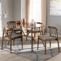 5pc Wyatt Midcentury Modern Walnut Wood Dining Set Beige/Brown - Baxton Studio 12 5pc Wyatt Midcentury Modern Walnut Wood Dining Set Beige/Brown - Baxton Studio -Urban Dwell Gear Outlet Store GUEST 0485dc86 a81e 46d6 9051 d7740eb7f591