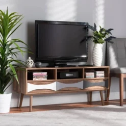 Leane Natural Wood 3 Drawer TV Stand For TVs Up To 45" Brown - Baxton Studio -Urban Dwell Gear Outlet Store GUEST 049fb579 2a4f 4153 bad3 124a328cc21d