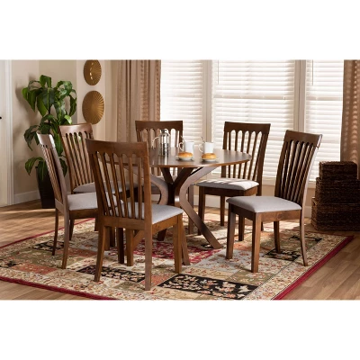 7pc Dining Set Wood And Lore Fabric Upholstered And Wood Gray/Walnut - Baxton Studio 6 7pc Dining Set Wood And Lore Fabric Upholstered And Wood Gray/Walnut - Baxton Studio - Image 6