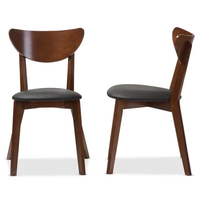 Set Of 2 Sumner Mid - Century Faux Leather Dining Chairs - Black, "Walnut" Brown - Baxton Studio 2 Set Of 2 Sumner Mid - Century Faux Leather Dining Chairs - Black, "Walnut" Brown - Baxton Studio - Image 2