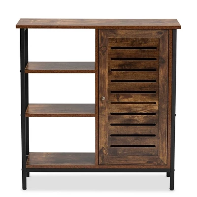 Wayland Rustic Wood And Metal 1 Door Shoe Storage Cabinet Brown/Black - Baxton Studio 2 Wayland Rustic Wood And Metal 1 Door Shoe Storage Cabinet Brown/Black - Baxton Studio - Image 2