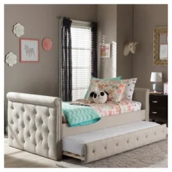 Twin Swanson Modern And Contemporary Fabric Tufted Daybed With Roll-Out Trundle Guest Bed - Baxton Studio -Urban Dwell Gear Outlet Store GUEST 071251a6 a6c9 4c2d 94aa c447872bb2b4