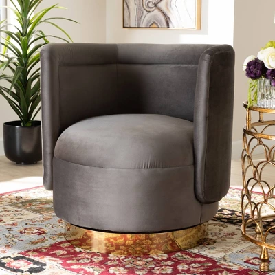 Saffi Velvet Upholstered Swivel Accent Chair - Baxton Studio 5 Saffi Velvet Upholstered Swivel Accent Chair - Baxton Studio - Image 5