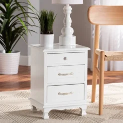 Layton Wood 3 Drawer Nightstand White - Baxton Studio