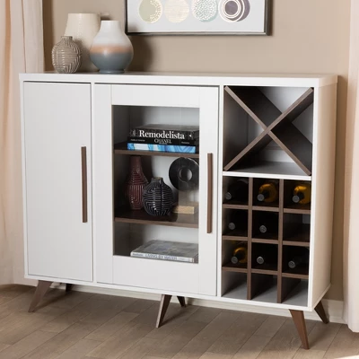 Baxton Studio Pietro Finished Wine Cabinet White/Brown - BaxtonStudio 1 Baxton Studio Pietro Finished Wine Cabinet White/Brown - BaxtonStudio