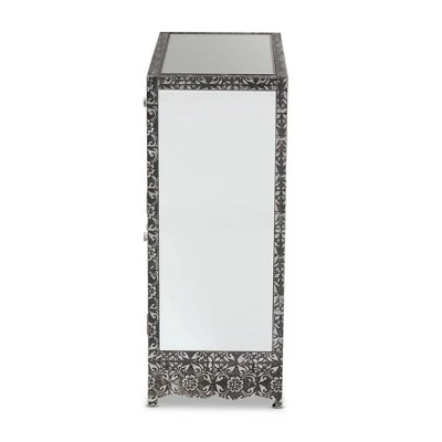 Wycliff Metal And Mirrored Glass 1 Drawer Sideboard Buffet Dark Gray/Silver - Baxton Studio 4 Wycliff Metal And Mirrored Glass 1 Drawer Sideboard Buffet Dark Gray/Silver - Baxton Studio - Image 4