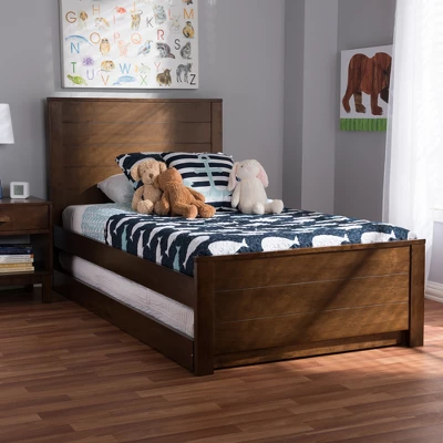 Twin Catalina Modern Classic Mission Style Finished Wood Platform Bed With Trundle - Baxton Studio 9 Twin Catalina Modern Classic Mission Style Finished Wood Platform Bed With Trundle - Baxton Studio - Image 9