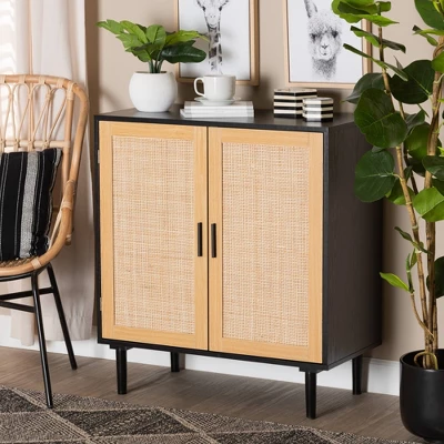 Maureen Wood And Rattan 2 Door Storage Cabinet Espresso/Natural Brown - Baxton Studio 3 Maureen Wood And Rattan 2 Door Storage Cabinet Espresso/Natural Brown - Baxton Studio - Image 3