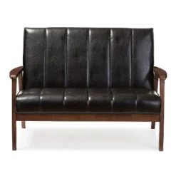 Nikko Mid-Century Modern Scandinavian Style Faux Leather Wooden 2 Seater Loveseat - Baxton Studio