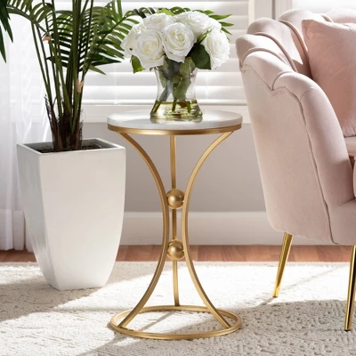 Tarmon Metal End Table With Marble Tabletop Gold - Baxton Studio 5 Tarmon Metal End Table With Marble Tabletop Gold - Baxton Studio - Image 5