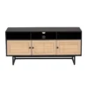 Declan Wood And Natural Rattan 3 Door TV Stand Espresso Brown/Black - Baxton Studio