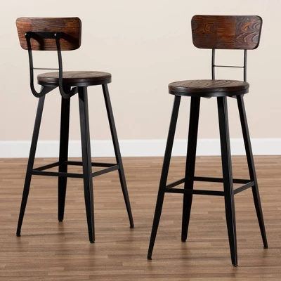 Set Of 2 Kenna Wood And Metal Finished Metal Barstools Brown/Black - Baxton Studio 5 Set Of 2 Kenna Wood And Metal Finished Metal Barstools Brown/Black - Baxton Studio - Image 5