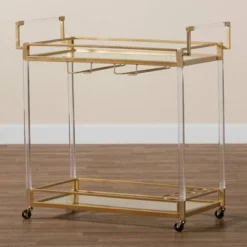 Savannah Metal And Glass Wine Cart Gold/Clear - Baxton Studio -Urban Dwell Gear Outlet Store GUEST 0c5d8a5a bd99 42d9 82d6 ee43a13a79f4