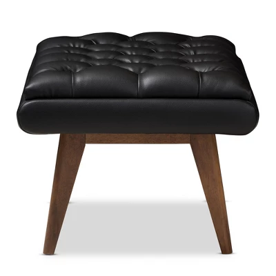 Baxton Studio Annetha Mid Century Modern Walnut Finished Wood Faux Leather Upholstered Ottoman Black 2 Baxton Studio Annetha Mid Century Modern Walnut Finished Wood Faux Leather Upholstered Ottoman Black - Image 2
