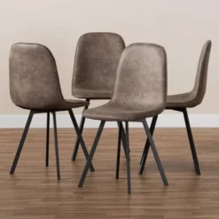Set Of 4 Filicia Imitation Leather Upholstered Metal Dining Chairs Gray/Brown - Baxton Studio -Urban Dwell Gear Outlet Store GUEST 0c91718f 53ae 4610 be66 ada53192d372