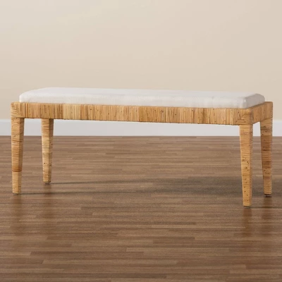 Sofia Rattan And Mahogany Wood Bench White/Natural Brown - Baxton Studio 6 Sofia Rattan And Mahogany Wood Bench White/Natural Brown - Baxton Studio - Image 6