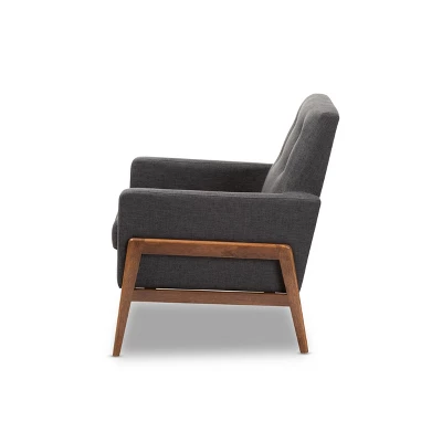 Perris Fabric Upholstered Walnut Wood Lounge Chair - Baxton Studio 2 Perris Fabric Upholstered Walnut Wood Lounge Chair - Baxton Studio - Image 2