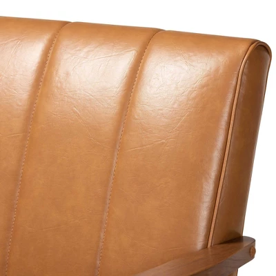 Nikko Mid-Century Faux Leather Upholstered Wood Loveseat Walnut/Brown - Baxton Studio 4 Nikko Mid-Century Faux Leather Upholstered Wood Loveseat Walnut/Brown - Baxton Studio - Image 4