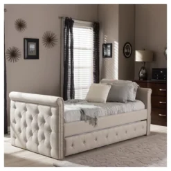 Twin Swanson Modern And Contemporary Fabric Tufted Daybed With Roll-Out Trundle Guest Bed - Baxton Studio -Urban Dwell Gear Outlet Store GUEST 0e69de2d 0af5 4166 91e8 a952dc6bc9d4