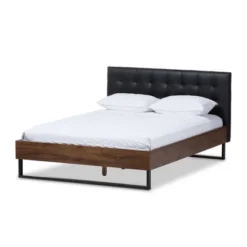 Mitchell Rustic Industrial Walnut Wood Black Faux Leather Metal Platform Bed Dark Bronze - Baxton Studio -Urban Dwell Gear Outlet Store GUEST 105549ee 7d58 46a2 ab7a 74321a297bb9
