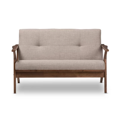 Bianca Mid-Modern Walnut Wood Fabric Tufted 2 Seater Loveseat Light Gray - Baxton Studio 1 Bianca Mid-Modern Walnut Wood Fabric Tufted 2 Seater Loveseat Light Gray - Baxton Studio