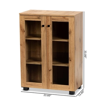 Mason Wood 2 Door Storage Cabinet With Glass Doors Oak Brown/Black - Baxton Studio 5 Mason Wood 2 Door Storage Cabinet With Glass Doors Oak Brown/Black - Baxton Studio - Image 5