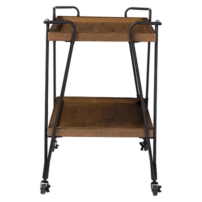 Jessica Rustic Industrial Style Textured Finish Metal Distressed Ash Wood Mobile Serving Bar Cart - Black & Brown - Baxton Studio 2 Jessica Rustic Industrial Style Textured Finish Metal Distressed Ash Wood Mobile Serving Bar Cart - Black & Brown - Baxton Studio - Image 2
