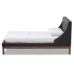 Louvain Modern And Contemporary Fabric Upholstered Walnut - Finished Platform Bed Dark Gray - Baxton Studio