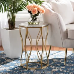 Kalena Metal End Table With Marble Tabletop Gold - Baxton Studio -Urban Dwell Gear Outlet Store GUEST 114334ea 0771 48a9 b03e 0260f47a9543