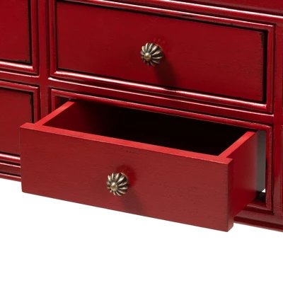 Pomme Accent 6 Drawer Console Table Red - Baxton Studio 9 Pomme Accent 6 Drawer Console Table Red - Baxton Studio - Image 9