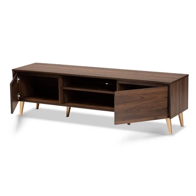 Landen Mid-Century Modern Wood TV Stand For TVs Up To 65" Walnut/Gold/Brown - Baxton Studio 1 Landen Mid-Century Modern Wood TV Stand For TVs Up To 65" Walnut/Gold/Brown - Baxton Studio