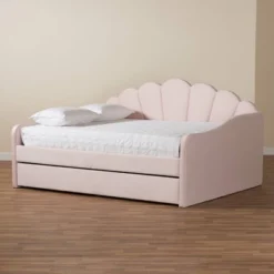 Queen Timila Velvet Fabric Upholstered Daybed With Trundle Light Pink - Baxton Studio -Urban Dwell Gear Outlet Store GUEST 11b68952 7945 4b69 b45a 79c80773a124