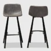 Set Of 2 Tani Faux Leather Upholstered Metal Barstools Gray/Black - Baxton Studio