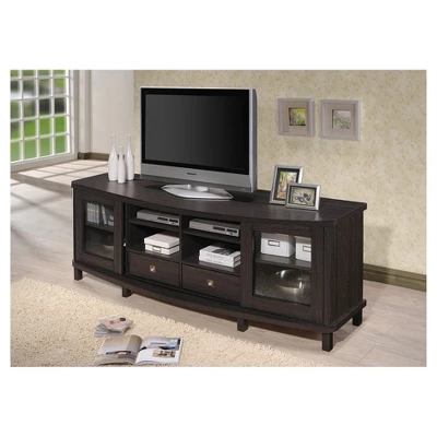 Walda Wood Cabinet With 2 Sliding Doors And 2 Drawers TV Stand For TVs Up To 70" Dark Brown - Baxton Studio 4 Walda Wood Cabinet With 2 Sliding Doors And 2 Drawers TV Stand For TVs Up To 70" Dark Brown - Baxton Studio - Image 4