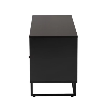 Declan Wood And Natural Rattan 3 Door TV Stand Espresso Brown/Black - Baxton Studio 4 Declan Wood And Natural Rattan 3 Door TV Stand Espresso Brown/Black - Baxton Studio - Image 4