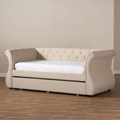 Twin Cherine Classic And Contemporary Fabric Upholstered Daybed With Trundle Beige - Baxton Studio -Urban Dwell Gear Outlet Store GUEST 13971635 4a88 4b0d aa39 870b28b61115