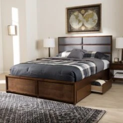 Macey Modern And Contemporary Fabric Upholstered Walnut Finished Storage Platform Bed Gray/Brown - Baxton Studio -Urban Dwell Gear Outlet Store GUEST 14297a95 ab04 4a01 8233 bd022e2734a4