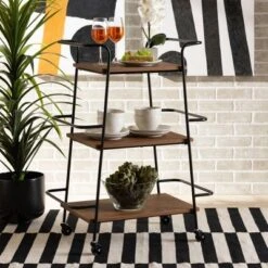 Small Bernard Rustic Industrial Metal And Wood 3 Tier Mobile Wine Bar Cart Black/Walnut - Baxton Studio -Urban Dwell Gear Outlet Store GUEST 175354b3 ced6 40f9 9c9d 249d0b7b8fa1