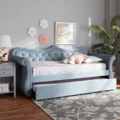 Twin Abbie Velvet Tufted Daybed With Trundle Light Blue - Baxton Studio -Urban Dwell Gear Outlet Store GUEST 182d1458 9de3 46f9 bbf8 01f5ffda683b