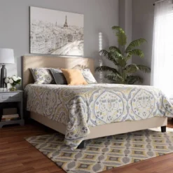 Ramon Linen Panel Bed With Nailhead Trim - Baxton Studio -Urban Dwell Gear Outlet Store GUEST 194a9b48 c6ef 4cd8 b72e f0e92b6b3553