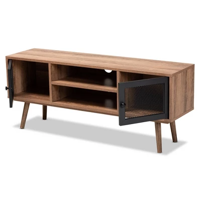 Yuna Natural Wood And Metal 2 Door TV Stand For TVs Up To 40" Brown/Black - Baxton Studio 1 Yuna Natural Wood And Metal 2 Door TV Stand For TVs Up To 40" Brown/Black - Baxton Studio