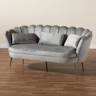 Genia Velvet Fabric Upholstered And Metal Sofa Gray/Gold - Baxton Studio 10 Genia Velvet Fabric Upholstered And Metal Sofa Gray/Gold - Baxton Studio - Image 10