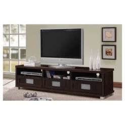 Gerhardine Wood 3 Drawer TV Stand For TVs Up To 62" Dark Brown - Baxton Studio -Urban Dwell Gear Outlet Store GUEST 19de5a22 a08a 41e1 8630 8ebe87029a83